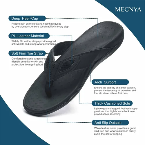 Miniatura 7 de MEGNYA Sandalias ortopédicas para hombre para fascitis plantar, sandalias atléticas con soporte para el arco, cómodas pantuflas para caminar