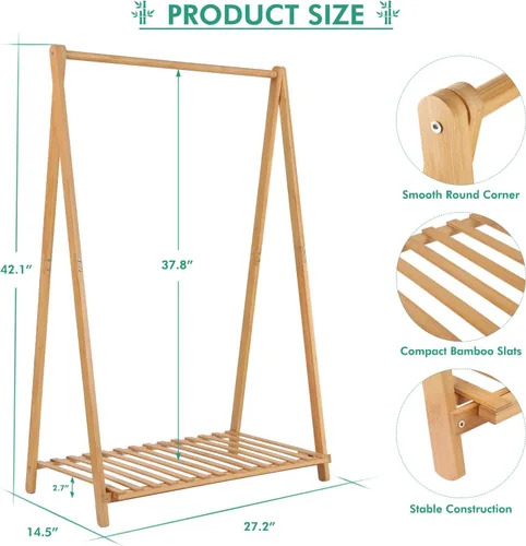 Miniatura 5 de Jotsport Perchero Pequeño para Ropa Infantil, Almacenamiento de Disfraces para Sala de Juegos, Dormitorio de Niños Pequeños, Perchero de Bambú