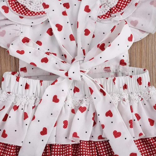 Miniatura 7 de Mono para bebé niña de San Valentín con mangas sin espalda y estampado de corazón con diadema