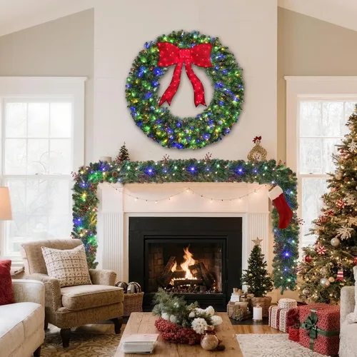 Miniatura 4 de Guirnalda de Navidad con luces de 9 pies, guirnalda de Navidad iluminada, funciona con pilas, 8 modos de iluminación, 50 luces LED, guirnalda