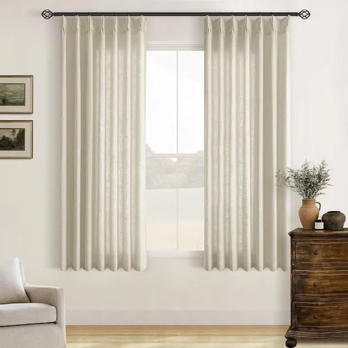Miniatura 14 de Cortinas de lino natural con pliegues fruncidos de 120 pulgadas de largo para sala de estar, cortinas plisadas con ganchos y lengüeta trasera