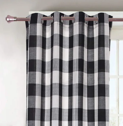 Miniatura 2 de Decotex 2 paneles de cortina de ventana con ojales a cuadros de patio (2 paneles de 53 x 63 pulgadas, negro/beige)