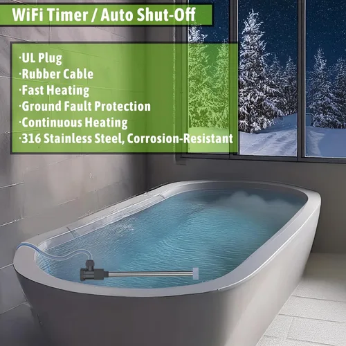 Miniatura 6 de Calentador de agua sumergible de inmersión de 1800 W para bañera de hidromasaje y piscina, calentador eléctrico portátil con temporizador WiFi