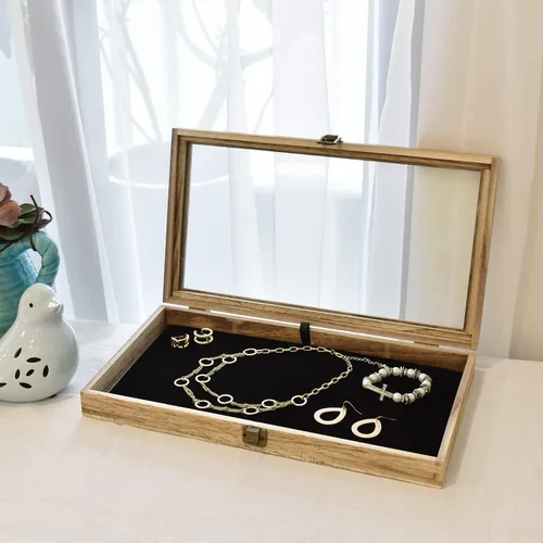 Miniatura 7 de Alhajerocaja para almacenar cuentas con tapa de vidrio templado y terciopelo negro. Caja de muestra de medallas, premios, alhajas y cuchillos.