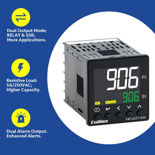 Miniatura 3 de Controlador de Temperatura PID, Coiliiot Voltaje AC100-240V, Pantalla LCD, Salida Dual de Relé y SSR, Salida Dual de Alarma, Termostato PID
