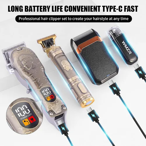Miniatura 11 de Juego de cortapelos profesional, cortapelos para hombres, recortador de patillas en forma de T, afeitadora eléctrica, kit de salón de belleza
