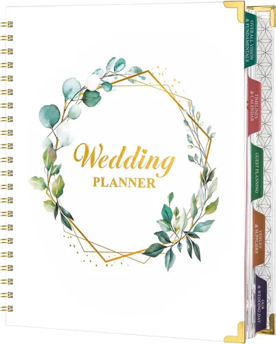 Agenda de boda – Libro de planificación de boda y organizador para la novia con 5 secciones con pestañas, 12 x 9 pulgadas, tapa dura con esquina de