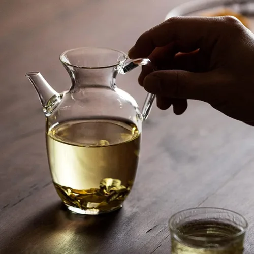 Miniatura 3 de Hemoton - Tetera de vidrio para uso doméstico Pequeña tetera de Kung Fu cómoda - Mango escaldado para elaborar cerveza y té de hierbas