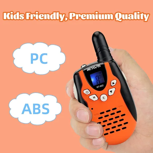 Miniatura 4 de Walkie Talkies Retevis para niños, recargables, 22 canales, FRS VOX, radio bidireccional para niños (naranja, 1 par)