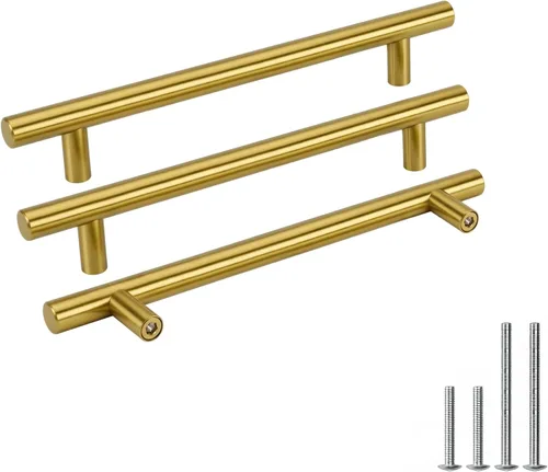 Miniatura 10 de Goldenwarm Paquete de 15 manijas doradas de 2-1/2 pulgadas, tiradores de gabinete de latón cepillado, manijas doradas para cajones de cocina