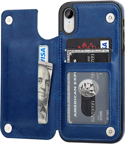 Miniatura 13 de ONETOP OT - Funda tipo cartera para iPhone XR con tarjetero, piel sintética de alta calidad, ranuras para tarjetas, doble cierre magnético y funda