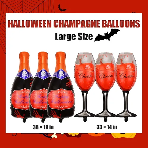 Miniatura 2 de Juego de 6 globos de Halloween, champán rojo y globos de copa de vino para decoraciones de fiesta de Halloween (champán)