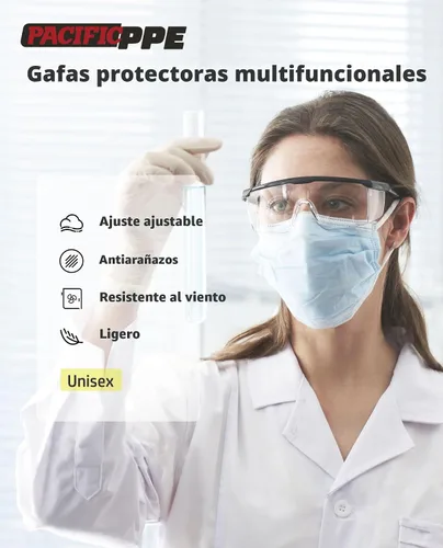 Miniatura 3 de PACIFIC PPE Paquete de 2 lentes de seguridad para hombres y mujeres, ANSI Z87 antivaho con lentes envolventes transparentes resistentes a