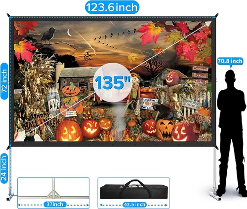 Miniatura 3 de Pantalla de Proyector y Soporte, JWSIT Pantalla de Cine para Exteriores de 135 pulgadas - Mejorada 3 Capas de PVC 16:9 Pantalla de Proyector