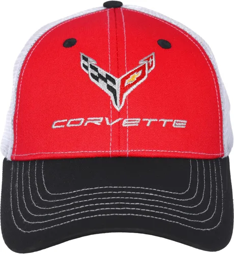 JH DESIGN GROUP Gorra con logotipo Chevy Corvette C8 ajustable para hombre, color rojo y blanco
