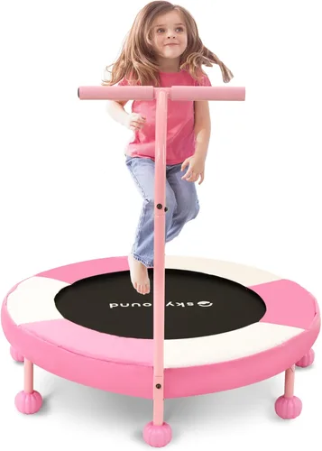 Miniatura 9 de SkyBound Trampolín interior de 36 pulgadas para niños – Trampolín interior para niños con mango – Trampolín para niños pequeños con tubo de acero