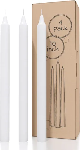 Miniatura 59 de CANDWAX Paquete de 4 velas cónicas blancas, sin goteo, de combustión lenta, sin perfume, de 12 pulgadas, ideales para mesa de comedor, candelabros