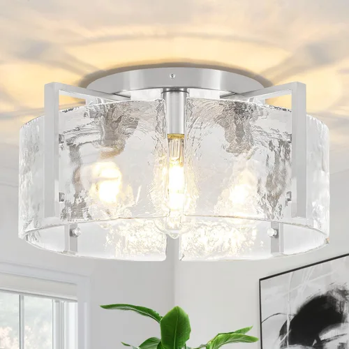 Miniatura 11 de Lámpara de techo semiempotrada moderna negra de 15 pulgadas, accesorios de iluminación de pasillo, 3 luces de techo de vidrio para entrada, isla