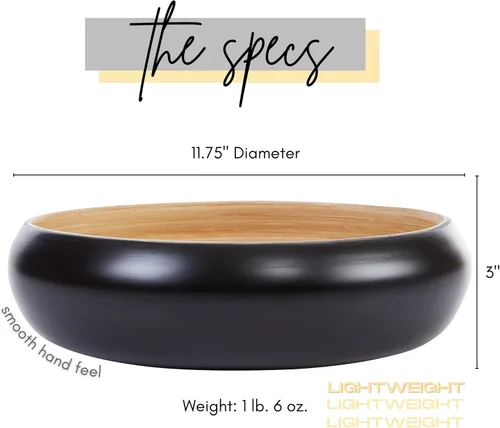 Miniatura 3 de Tazón de Frutas para Encimera de Cocina, Tazón Decorativo, Tazón Grande de Servicio o Cesta de Frutas para Cocina de Bambú Trenzado (Negro)
