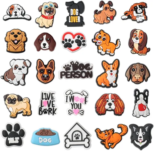 Dijes de decoración de zapatos de perro, 25 piezas de lindos dijes de perros para zapatos, cachorros, zapatos de mascotas para adultos, amantes de