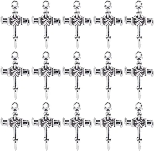 Miniatura 11 de SUNNYCLUE 1 caja de 50 dijes de cruz estilo tibetano plata antigua bronce rosa cruz encanto a granel Pascua vacaciones cruz crucifijo forma pequeños