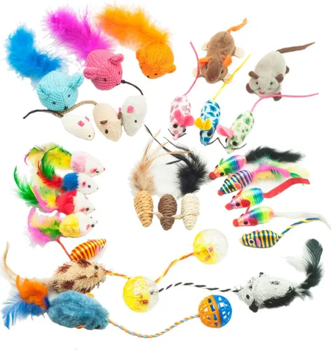 Miniatura 7 de Fashion's Talk Mouse Cat Toys - Ratones de felpa suave con hierba gatera, estilo surtido, paquete variado de 32