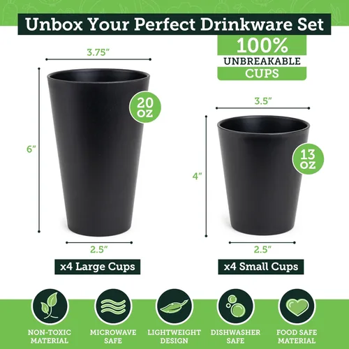 Miniatura 3 de Grow Forward Vasos de paja de trigo prémium – Vasos de plástico duro irrompibles sin BPA de 13 y 20 onzas – Vasos de plástico ligero reutilizables