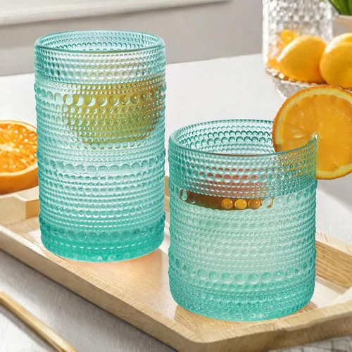 Miniatura 11 de Juego de Vasos de Beber Vintage Hobnail, Juego de Cristalería de 8 Vasos, Vasos Highball de 12 oz y 10 oz, Vaso Tumbler para Cócteles, Whisky, Jugo