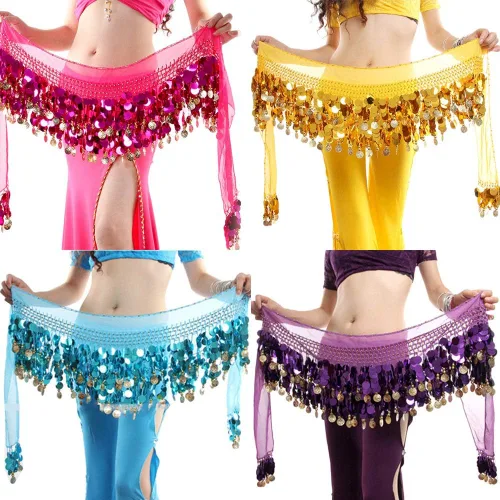 Miniatura 5 de Pañuelo para danza del vientre, falda para danza del vientre, monedas de lentejuelas brillantes, disfraces de bailarina del vientre para mujer