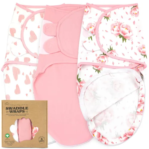Miniatura 37 de Mantas para envolver para recién nacidos – Juego de 3 mantas para bebé de 0-3 meses – Saco de dormir ajustable – Envuelto suave de algodón orgánico