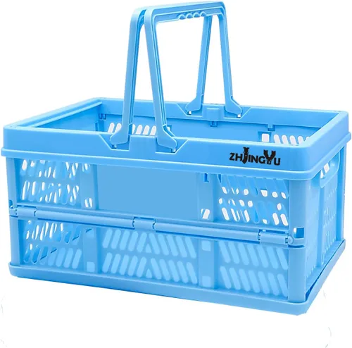 Miniatura 15 de ZHJINGYU cajas para almacenamiento, cestas de plástico para organizar, cesta de compras plegable, caja plegable con asas, caja de almacenamiento Rosa