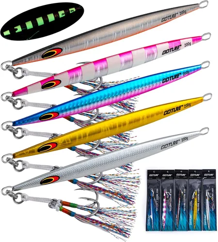 Miniatura 8 de Goture Plantillas verticales de pesca de 5 piezas, agua salada, luminosa y lenta jigging con plantillas verticales de plomo láser de importación