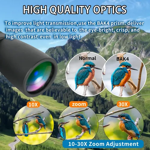 Miniatura 3 de Prismáticos con zoom de 10-30x50 para adultos, alta potencia, visión nocturna con poca luz, prisma BAK4 con lente FMC, Waterpoof, binoculares