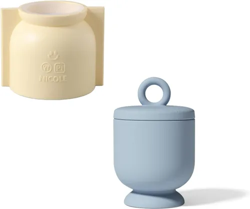 Miniatura 9 de Boowan Nicole Tarro de vela de hormigón de cáliz Molde de silicona Soporte de vela de cemento con tapas, recipientes de molde para suministros