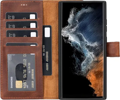 Miniatura 48 de HARDISTON Funda de piel compatible con Samsung Galaxy S22 Ultra – Funda magnética fuerte desmontable hecha a mano con tarjeteros y soporte, Negro