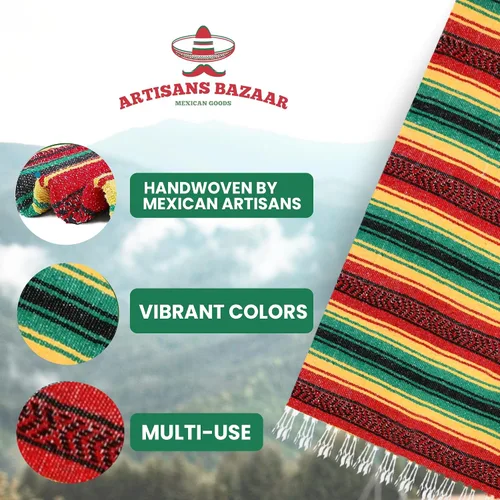 Miniatura 17 de Artisans Bazaar Poncho tradicional mexicano de Baja para hombres y mujeres, auténtico sarape de Gaban, manta de vaquero Pancho Jorongo