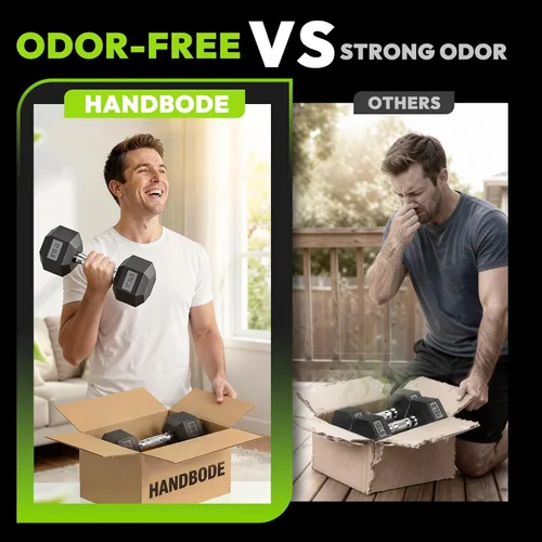 Miniatura 4 de HANDBODE Rubber Coated Hex Dumbbell Set with A-Frame Rack, 100 lb - 550 lb Multiple Options Weight, Hexagon Non-Rolling Shape, Ergonomic Knurled