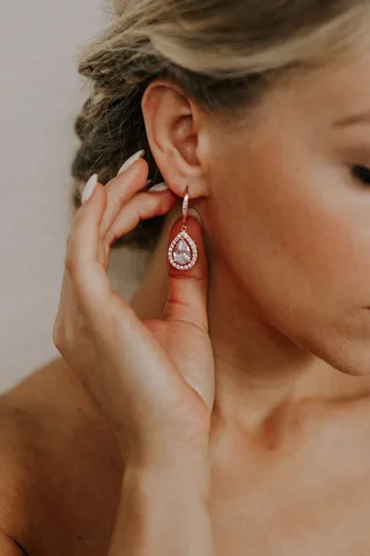 Miniatura 3 de SWEETV Pendientes de boda de lágrima para novias, damas de honor, aretes colgantes de circonita cúbica para graduación, fiesta, ocasión formal