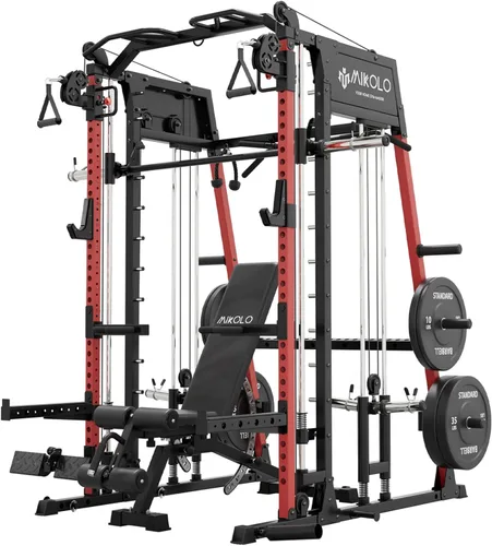 Miniatura 12 de Mikolo M4 2.0 Standard/Ultra/Elite Smith Machine, estante para sentadillas de 2200 libras con sistema LAT-Pull Down y máquina cruzada de cables