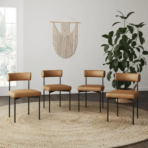 Miniatura 22 de Nathan James Gracie - Silla de comedor moderna con cojín, silla de comedor tapizada con marco de madera maciza, color marrón claro, juego de 2