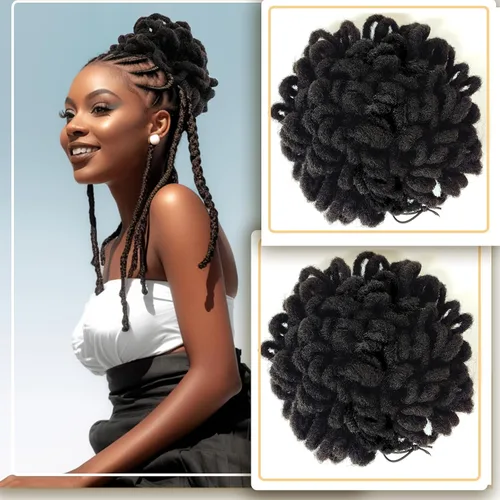 Miniatura 23 de DreadLocks Chignons Afro High Puff Cola de Caballo con Cordón Moño de Cabello Postizos Faux Locs Chignons con Clip Cola de Caballo para Mujeres