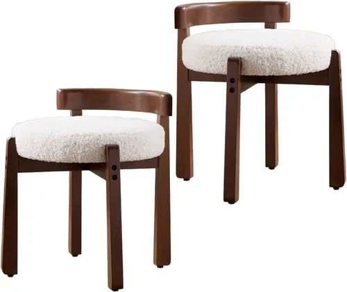 Miniatura 12 de HEAH-YO Silla de tocador de madera con respaldo, reposapiés otomano pequeño tapizado de felpilla, silla de maquillaje moderna de mediados de siglo