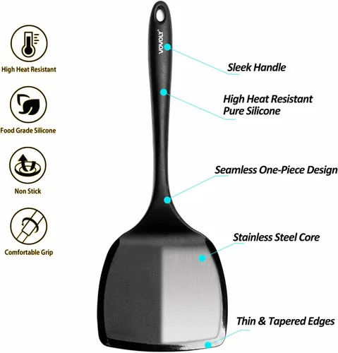Miniatura 3 de Espátula volteadora de silicona para panqueques con mango alargado y diseño sin costuras, espátulas de cocina resistentes al calor para utensilios