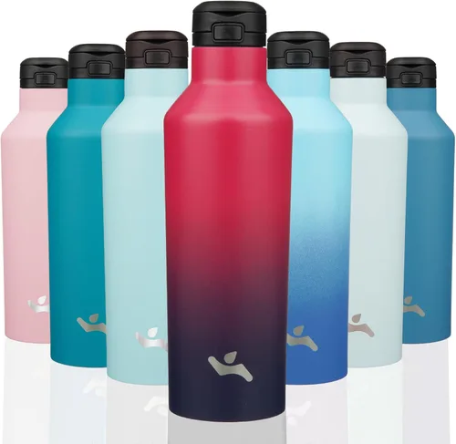 Miniatura 26 de Konokyo - Botella de agua aislada con popote, termo de agua de acero inoxidable de doble pared de 17 onzas con 2 tapas, azul lago