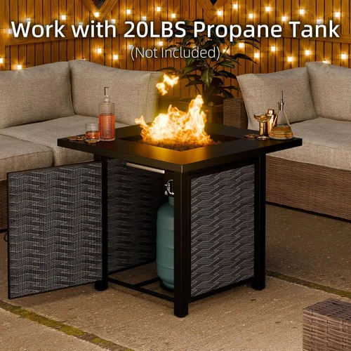 Miniatura 7 de Mesa para fogata de propano de 28 pulgadas con tapa, chimenea cuadrada de gas para exteriores de 50,000 BTU, resistente a la intemperie, mesa