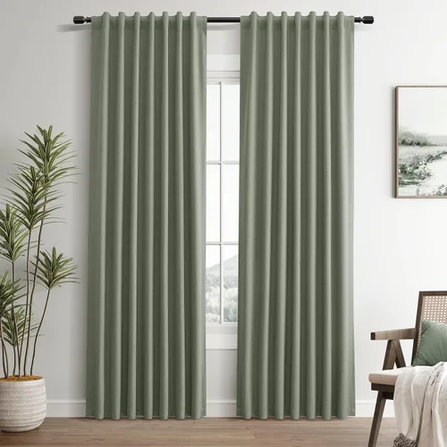 Miniatura 20 de Guken Cortinas opacas de lino, 2 paneles rústicos, elegantes, 100% opacas, con aislamiento térmico, banda de ganchos y trabilla trasera, 52 x 84