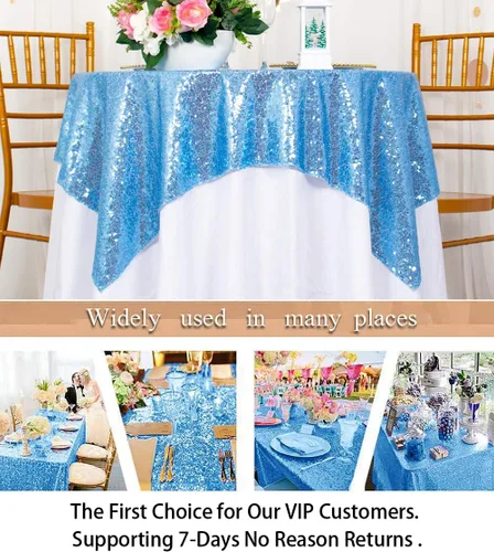 Miniatura 5 de ShinyBeauty Mantel de lentejuelas color azul bebé de 50 x 50 pulgadas, mantel cuadrado con purpurina azul claro, mantel de Acción de Gracias, 50 x