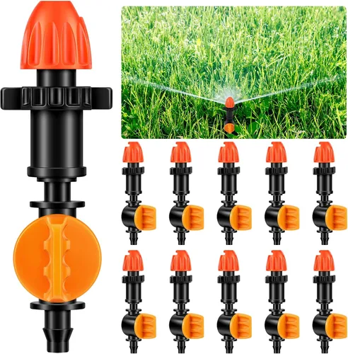 10 cabezales de micro aspersor de 180 grados, emisores de pulverización de riego por goteo ajustables para tubos de 1/4 de pulgada, goteros de flujo