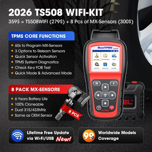 Miniatura 2 de Autel Kit de herramienta de programación TPMS TS508WF, herramienta de reinicio TPMS con 8 sensores universales MX, versión WiFi de TS408 TS508 TS501