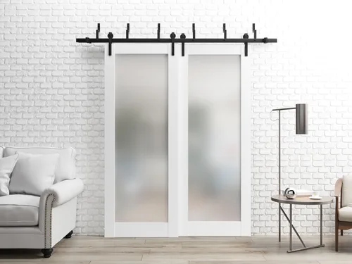Miniatura 2 de SARTODOORS Frosted Lite - Panel de puerta de vidrio de 28 x 80 pulgadas Planum 2102 seda blanca para uso como armario corredizo de bolsillo